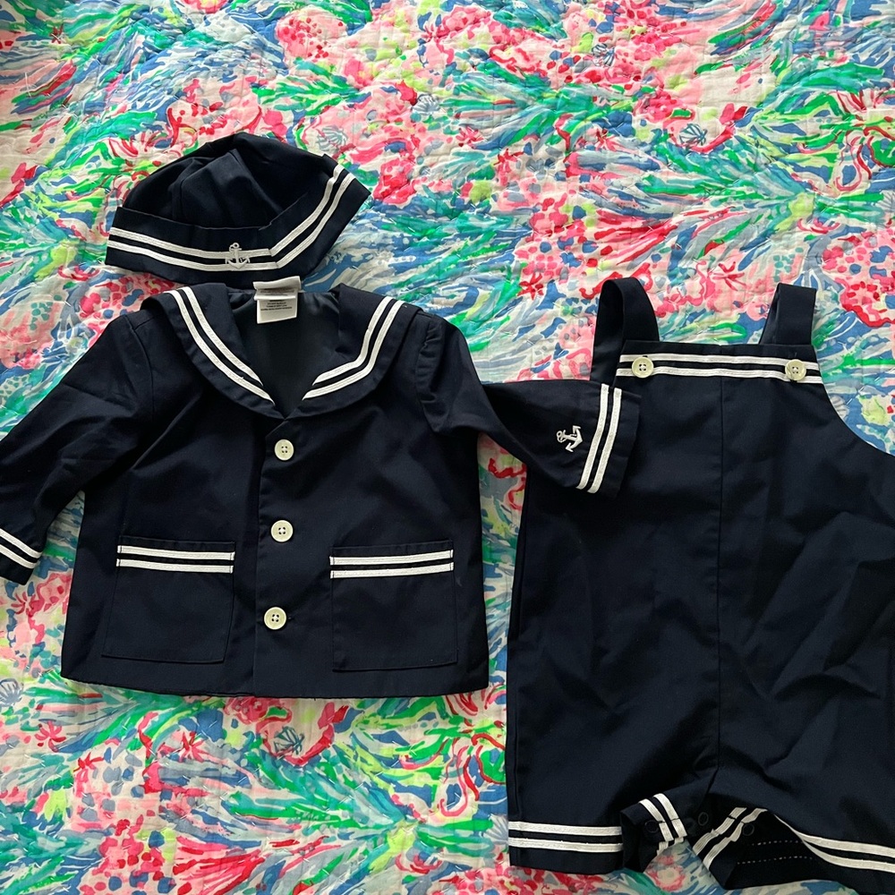 Good Lad of Philadelphia size 6/9 month sailor suit; overalls, jacket & cap